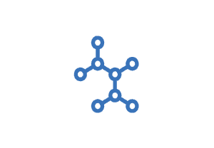 Ein blaues Symbol, das ein Molekül oder eine chemische Verbindung darstellt.